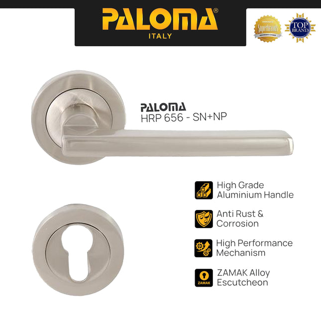 Door Handle PALOMA HRP 656 Gagang Pintu Roses Lever Engkol Pisah Misah Zamak Aluminium Satin Silver