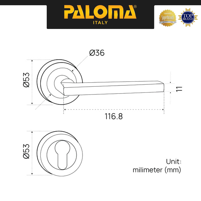 Door Handle PALOMA HRP 656 Gagang Pintu Roses Lever Engkol Pisah Misah Zamak Aluminium Satin Silver