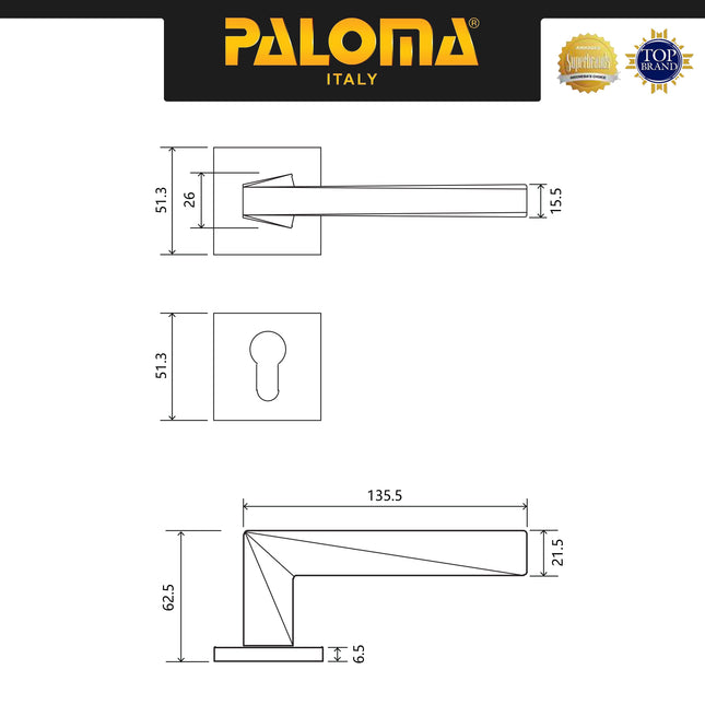 Handle Door Paloma HRP 8113 Gagang Pintu Roses Kamar Swing Superalum Lite Aluminium Night Grey