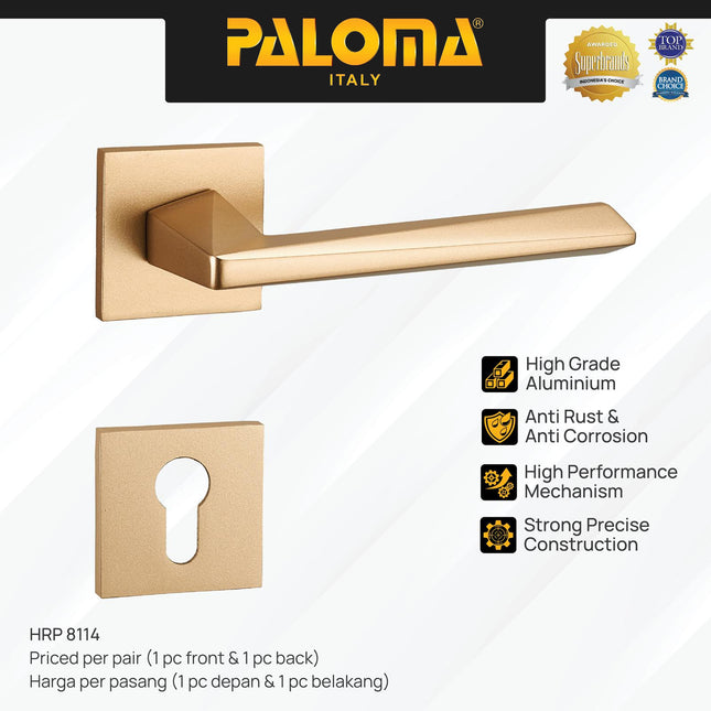 Handle Pintu PALOMA HRP 8114 Gagang Pintu Door Roses Lever Engkol Pisah Misah Superalum Lite Gold Emas