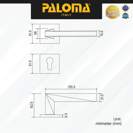 Handle Pintu PALOMA HRP 8114 Gagang Pintu Door Roses Lever Engkol Pisah Misah Superalum Lite Gold Emas