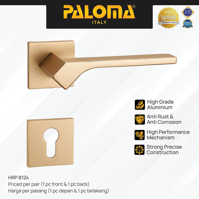 Handle Pintu PALOMA HRP 8124 Gagang Pintu Door Roses Lever Engkol Pisah Misah Superalum Lite Gold Emas