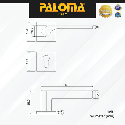 Handle Pintu PALOMA HRP 8124 Gagang Pintu Door Roses Lever Engkol Pisah Misah Superalum Lite Gold Emas
