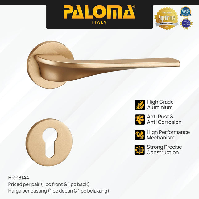 Door Handle PALOMA HRP 8144 Gagang Pintu Roses Lever Engkol Pisah Misah Superalum Lite Gold Emas
