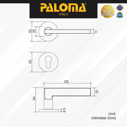 Door Handle PALOMA HRP 8154 Gagang Pintu Roses Lever Engkol Pisah Misah Superalum Lite Gold Emas