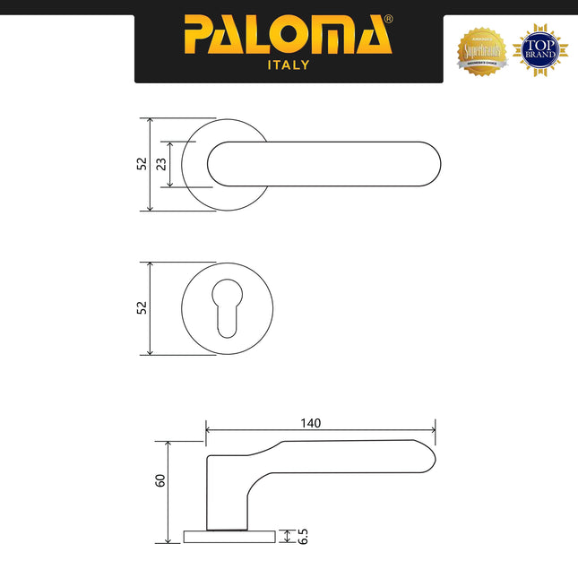 Handle Door Paloma HRP 8163 Gagang Pintu Roses Kamar Swing Superalum Lite Aluminium Night Grey