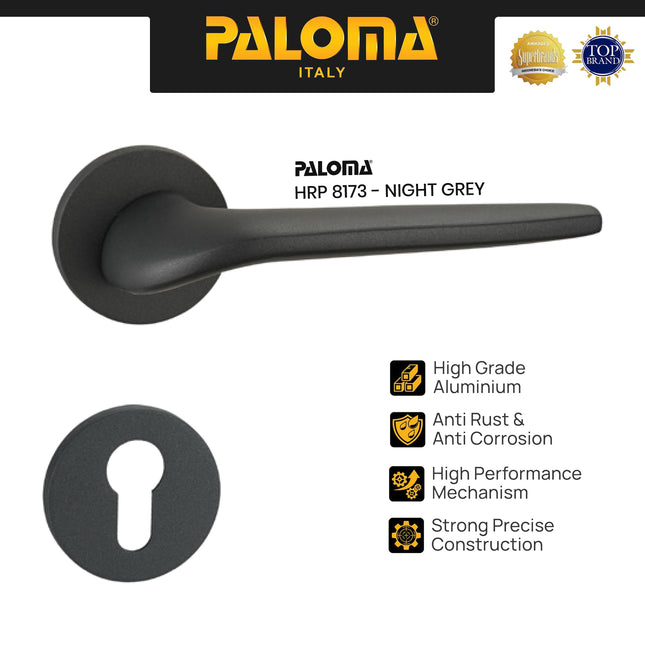 Handle Door Paloma HRP 8173 Gagang Pintu Roses Kamar Swing Superalum Lite Aluminium Night Grey