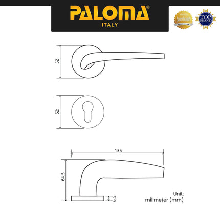 Handle Door Paloma HRP 8173 Gagang Pintu Roses Kamar Swing Superalum Lite Aluminium Night Grey