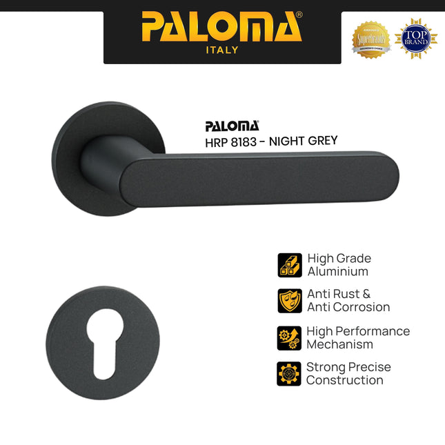 Handle Door Paloma HRP 8183 Gagang Pintu Roses Kamar Swing Superalum Lite Aluminium Night Grey