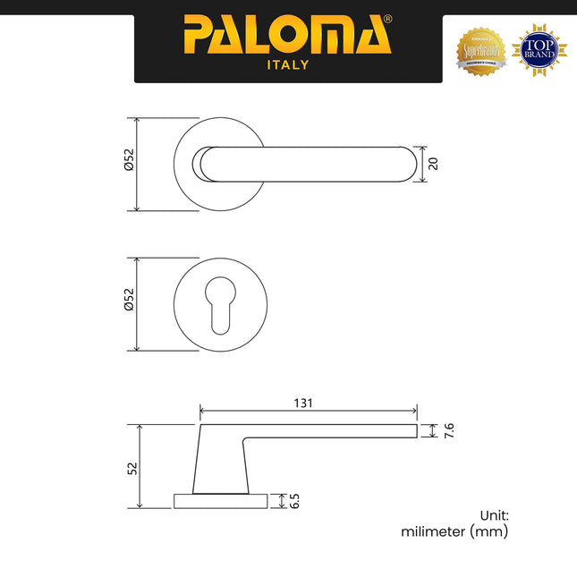 Handle Door Paloma HRP 8183 Gagang Pintu Roses Kamar Swing Superalum Lite Aluminium Night Grey