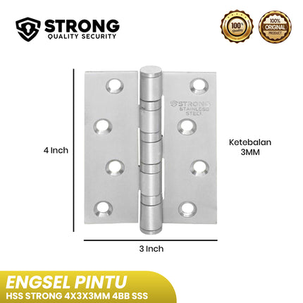 Engsel Pintu Jendela STRONG ES HSS 4X3X3MM 4BB SSS Engsel Kupu Kokoh Tahan Lama Engsel Pintu Rumah & Kantor