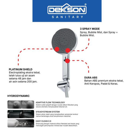 Hand Shower Set Dekkson Shower Mandi Dekson Kepala Dengan Selang HSS 1100 Chrome Polish