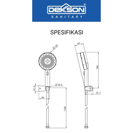 Hand Shower Set Dekkson Shower Mandi Dekson Kepala Dengan Selang HSS 1100 Chrome Polish