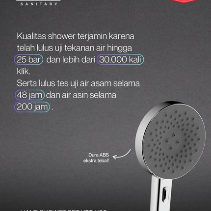 Hand Shower Set Dekkson Shower Mandi Dekson Kepala Dengan Selang HSS 1100 Chrome Polish