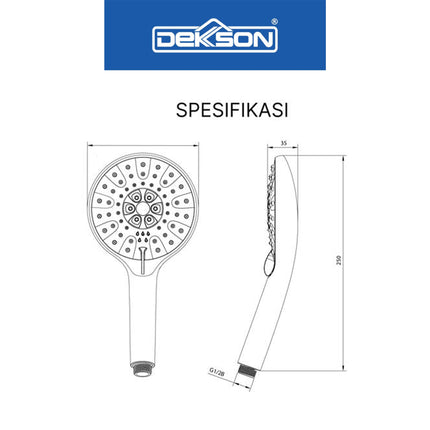 Hand Shower Dekkson HS 3555SC Hand Shower Mandi Handshower Bulat Head Kepala Sower Air