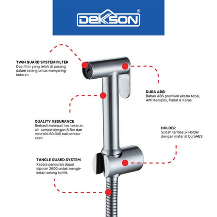 Jet Shower Set Toilet DEKKSON JSS 8280 Bidet Cebok Kloset Complete Include Selang Hose 120 Cm Keran Semprot Cebok Closet Duduk Jet Washer