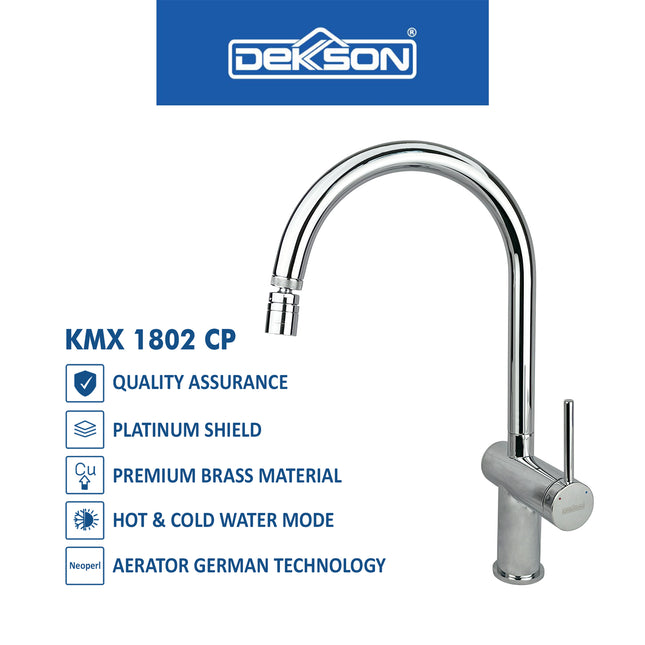 Kitchen Mixer Dekkson KMX 1802 CP Kran Air Dapur Sink Faucet Brass Dingin Panas Dual Function Spray Head Hot Cold Chrome