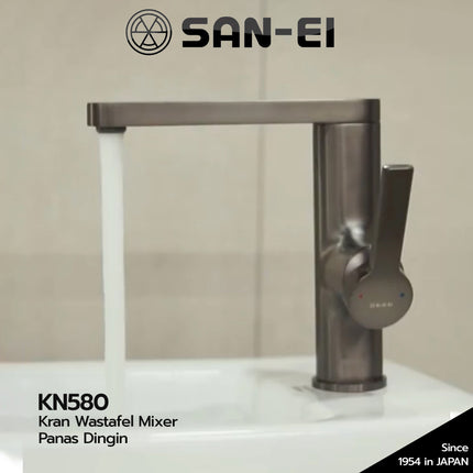 Kran Wastafel SANEI KN580 Mixer Panas Dingin Keran Basin Mixer KN 580 Gun Metal