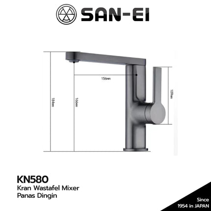 Kran Wastafel SANEI KN580 Mixer Panas Dingin Keran Basin Mixer KN 580 Gun Metal