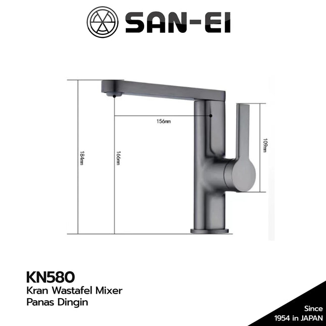 Kran Wastafel SANEI KN580 Mixer Panas Dingin Keran Basin Mixer KN 580 Gun Metal