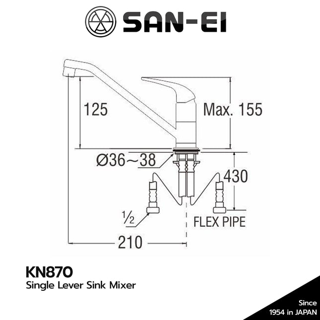 Kran Dapur Sink SANEI KN870 Single Lever Sink Mixer Keran Cuci Piring KN 870 Panas Dingin