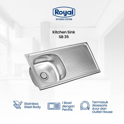 Kitchen Sink Wastafel Dapur Royal SB 35 | Bak Cuci Piring 86 x 43 Cm