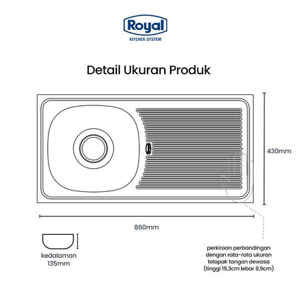Kitchen Sink Wastafel Dapur Royal SB 35 | Bak Cuci Piring 86 x 43 Cm