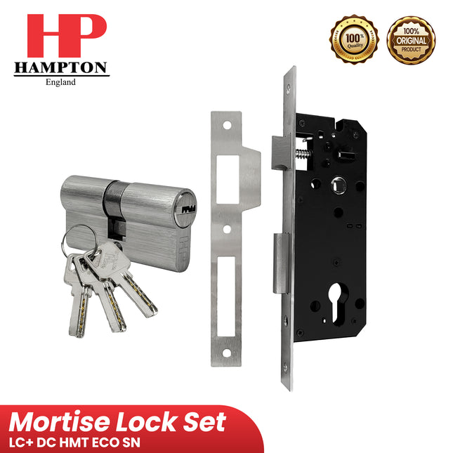 Mortise Lock Set HAMPTON LC + DC HMT ECO 4085 IL SSS CYL 60MM SN Bodi Kunci Double Silinder