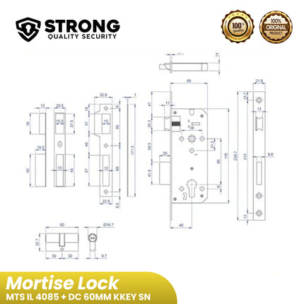 Mortise Lock STRONG MTS IL 4085 + DC 60MM KKEY SN Body Kunci Pintu Rumah & Kantor Aluminium & Kayu Body Kunci Pintu Besar Door Lock Mortise Set Kunci Pintu Komputer Key Silinder Kunci Pintu