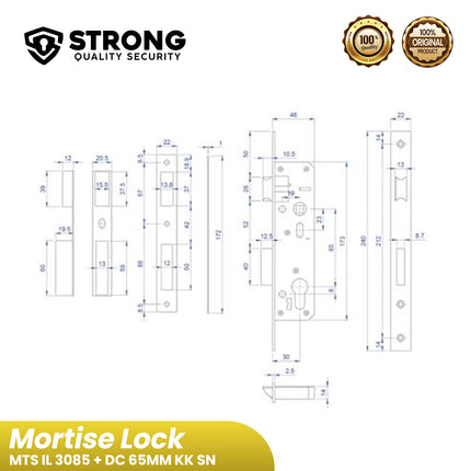 Mortise Lock STRONG MTS IL 3085 + DC 65MM KK SN Body Kunci Pintu Silinder Kunci Pintu Rumah Aluminium Lockcase Door Mortise Lockset Pintu Interior & Kantor