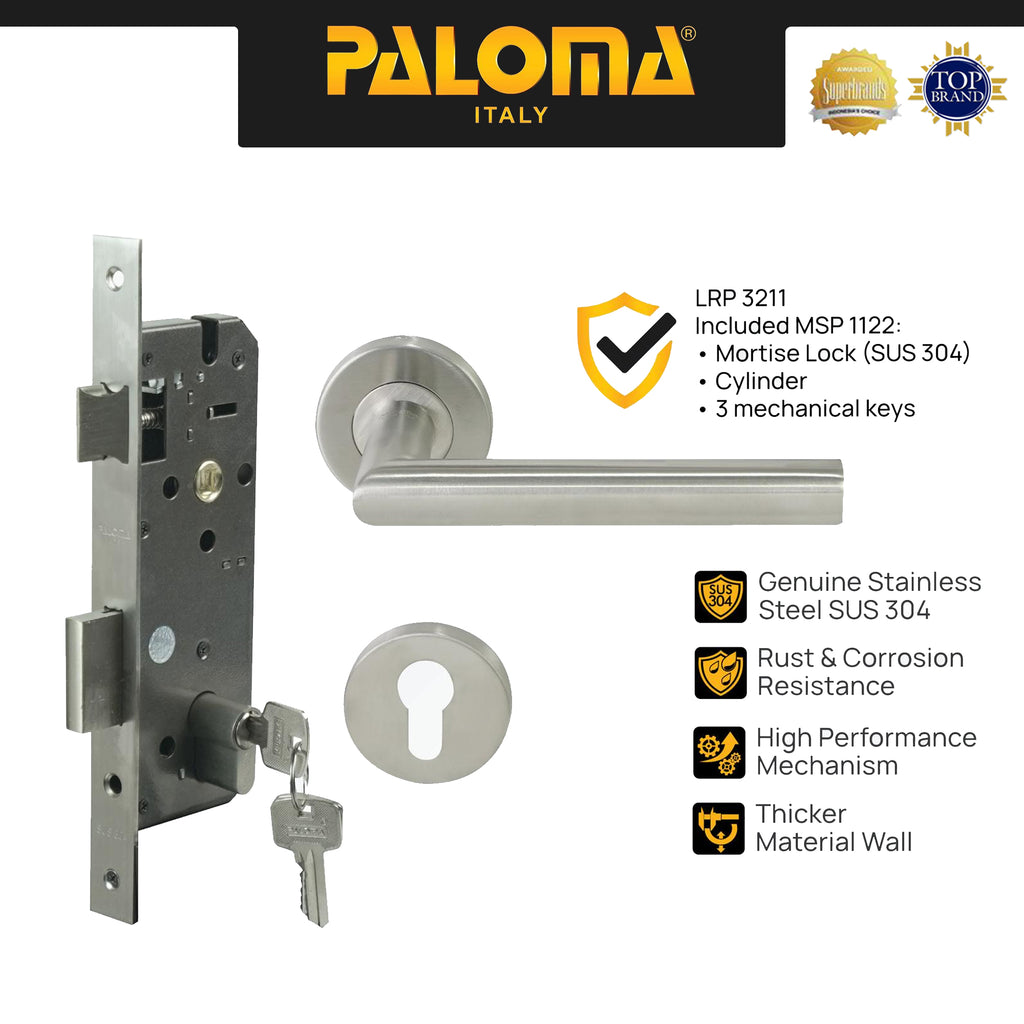 Gagang Pintu Set Komplit PALOMA LRP 3211 Stainless Steel SUS304 Door Handle Pintu Roses Lever Engkol