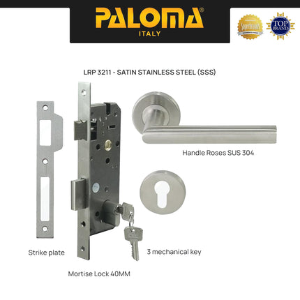Gagang Pintu Set Komplit PALOMA LRP 3211 Stainless Steel SUS304 Door Handle Pintu Roses Lever Engkol