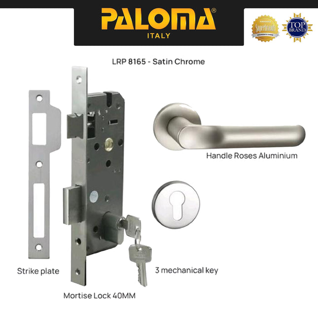 Handle Pintu Roses PALOMA LRP 8165 Gagang Pintu Door Lever Engkol Pisah Misah Paket Kunci Pintu Lockset Lock Set Complete Komplit Superalum Lite Chrome Silver Grey Abu