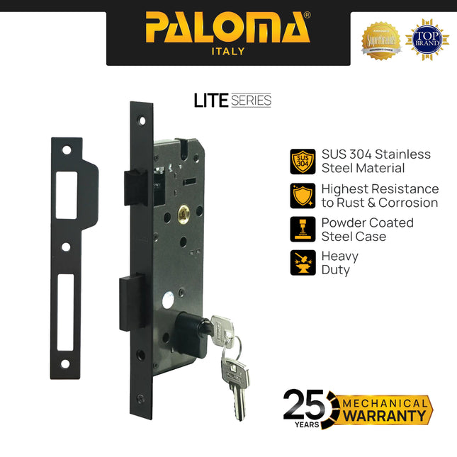 Bodi Kunci Set PALOMA MSP 1128 Mortise Lock Body Kunci Set Cylinder Kunci Pintu Stainless Steel SUS 304 SUS304 Matte Black Hitam