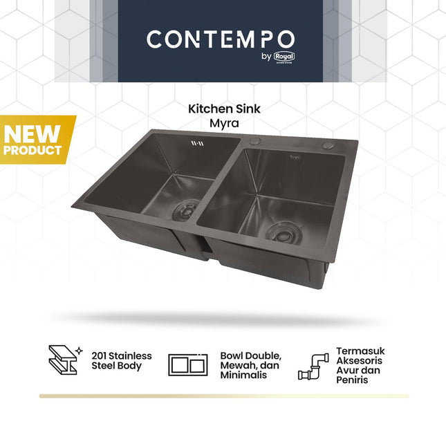 Kitchen Sink Royal Black Series Contempo Myra | Bak Cuci Piring Stainless Steel 75 x 40 Cm
