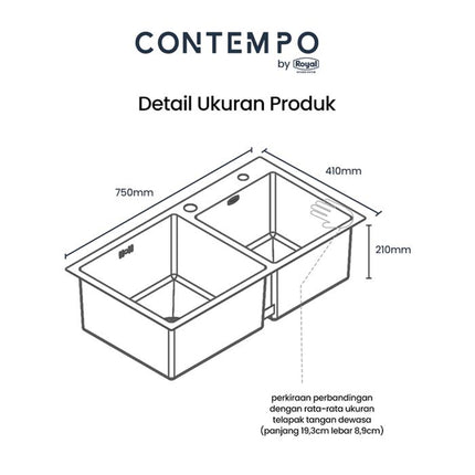Kitchen Sink Royal Black Series Contempo Myra | Bak Cuci Piring Stainless Steel 75 x 40 Cm