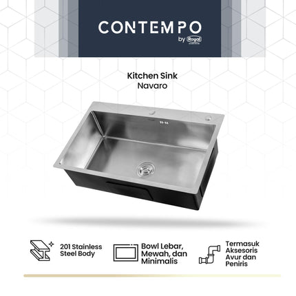 Kitchen Sink Royal Silver Metallic Series Contempo Navaro | Bak Cuci Piring Stainless Steel 80 x 50 Cm