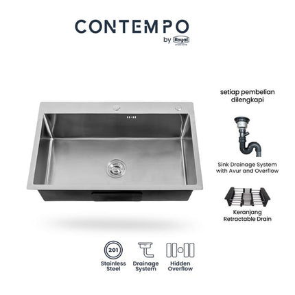 Kitchen Sink Royal Silver Metallic Series Contempo Navaro | Bak Cuci Piring Stainless Steel 80 x 50 Cm