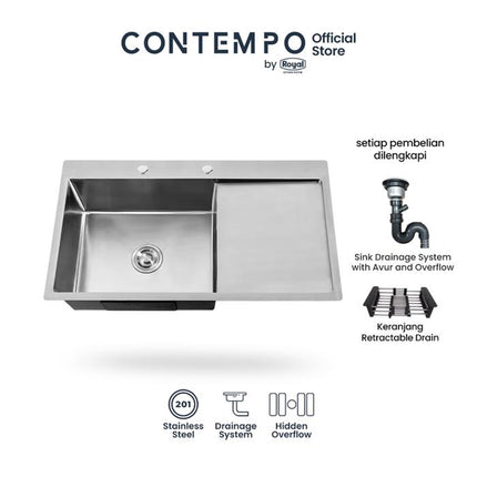 Kitchen Sink Royal Nero Silver Metallic Series Contempo | Bak Cuci Piring Stainless Steel 90 x 50 Cm