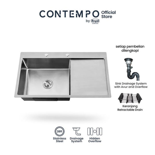 Kitchen Sink Royal Nero Silver Metallic Series Contempo | Bak Cuci Piring Stainless Steel 90 x 50 Cm