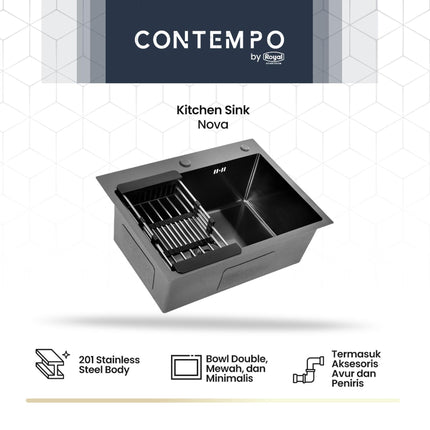 Kitchen Sink Royal Black Series Contempo Nova | Bak Cuci Piring Stainless Steel 60 x 45 Cm