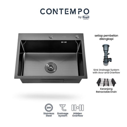 Kitchen Sink Royal Black Series Contempo Nova | Bak Cuci Piring Stainless Steel 60 x 45 Cm