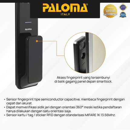 Digital Lock PALOMA DLP 6201YMB Smart Lock Face ID Palmprint Recognition Door