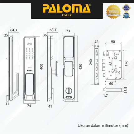 Digital Lock PALOMA DLP 6201YMB Smart Lock Face ID Palmprint Recognition Door