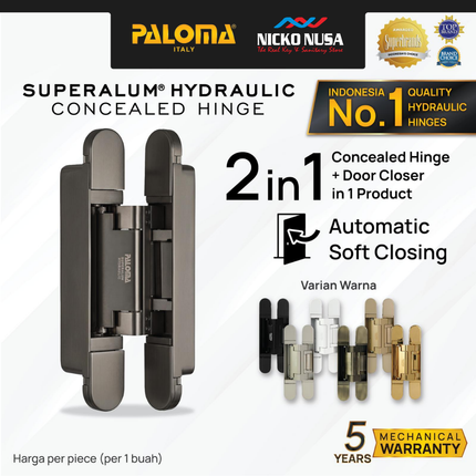 PALOMA IHP 9302 Engsel Tanam Hidrolik Concealed Hinge Hydraulic Invisible Engsel Pintu 3D Adjustable Superalum