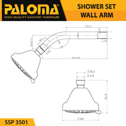 PALOMA Shower Set Wall Tanam Mandi Head Kepala Tembok Paket SSP 3101 SSP 3301 SSP 3501