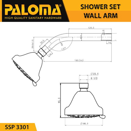PALOMA Shower Set Wall Tanam Mandi Head Kepala Tembok Paket SSP 3101 SSP 3301 SSP 3501