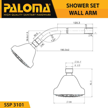 PALOMA Shower Set Wall Tanam Mandi Head Kepala Tembok Paket SSP 3101 SSP 3301 SSP 3501