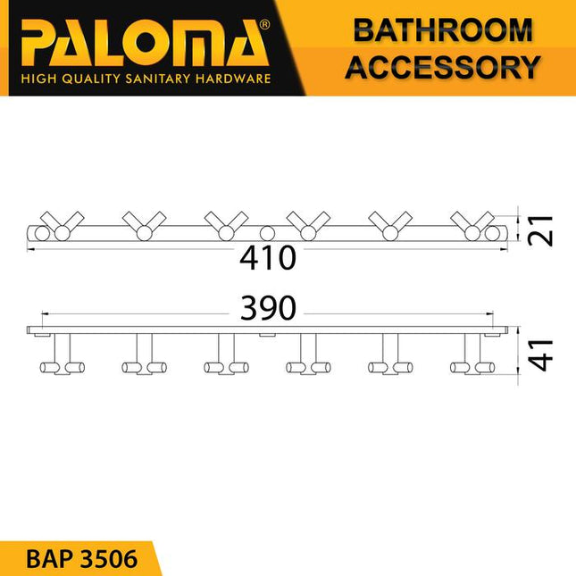 PALOMA BAP 3506 Kapstok Gantungan Baju Handuk Rak Hanger Mandi 12 Kait