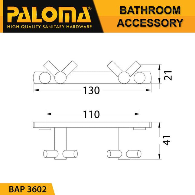 PALOMA BAP 3602 Kapstok Gantungan Baju Handuk Rak Hanger Mandi 4 Kait Black